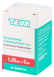 Индапамид/Периндоприл-Тева таблетки, покрытые пленочной оболочкой 1,25 мг+5 мг №30 Teva