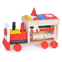 Каталка-игрушка детская Щепочка Паровозик с конструктором D0368
