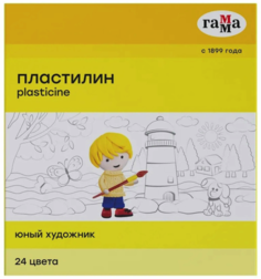 Пластилин Гамма "Юный художник NEW", 24 цвета, 336 г, со стеком, 170820201 Gamma