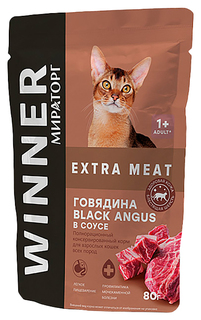 Влажный корм для кошек Winner Extra meat, говядина в соусе, 80г