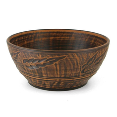 Салатник резной из красной глины 1,4л. "Дымленая керамика" (50292)