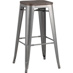 Стул барный TOLIX серебристый матовый + темное дерево Stool Group