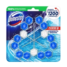 DOMESTOS Блок для очищения унитаза POWER 5 СВЕЖЕСТЬ ОКЕАНА Трио 3*55гр