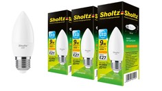 Комплект из 3 светодиодных лама Sholtz свеча 9Вт E27 2700К C37 220-240В пластик