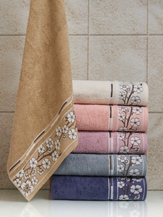 Полотенце махровое SAKURA (70x140) 450гр Турция 100% хлопок бежевое Diva Afrodita