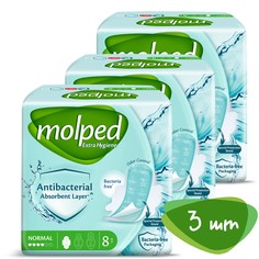 Гигиенические антибактериальные прокладки Molped, "Antibac Normal", 3 упаковки по 8 штук