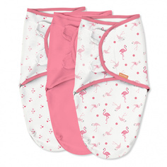 Конверт на липучке SUMMER INFANT Swaddleme (3шт.) 59103 розовый/сердечки/фламинго р.S/M