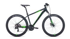Горный велосипед Forward APACHE 27,5 2.0 disc 2021 рост. 21" черный матовый/ярко-зеленый