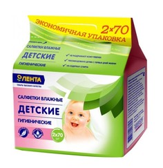 Влажные салфетки детские Лента 2 x 70 шт. Lenta