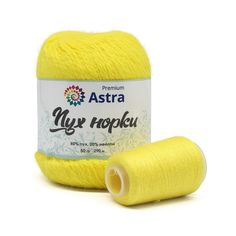 Пряжа Astra Premium Пух норки (Mink yarn) 50г (+нить 20гр) (027 лимонный), 1 моток