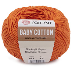 Пряжа YarnArt Baby Cotton 50г, 165м (50% хлопок, 50% акрил) (421 оранжевый), 10 мотков