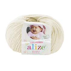 Пряжа ALIZE Baby wool 50г, 175м (бамбук, шерсть, акрил) ТУ (01 кремовый), 10 мотков