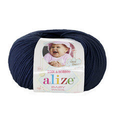 Пряжа ALIZE Baby wool 50г, 175м (бамбук, шерсть, акрил) ТУ (58 тёмно-синий), 10 мотков