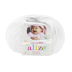 Пряжа ALIZE Baby wool 50г, 175м (бамбук, шерсть, акрил) ТУ (55 белый), 10 мотков