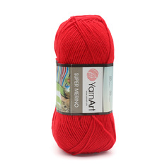 Пряжа YarnArt Super Merino 100г, 300м (25% шерсть, 75% акрил) (251 красны), 5 мотков