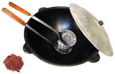 Казан Узбекский чугун Namangan 6 литров (плоское дно) с шумовкой, половником и специями