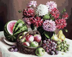 Раскраска по номерам Белоснежка Георгины и фрукты