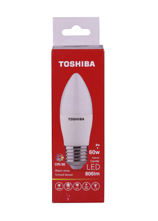 Лампа светодиодная TOSHIBA 8 Вт Е27 свеча C39 3000 K теплый свет 220В матовая