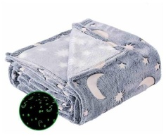Детский плед Magic Glow Blanket Звёздное небо и луна светится в темноте серый 170х100 см No Brand