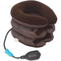Трехслойная надувная подушка - воротник для шеи из велюра ROKEA, коричневый No Brand