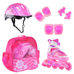 Раздвижные роликовые коньки Alpha Caprice FLORET Wh/Pink/Viol шлем, защита, сумка S:31-34