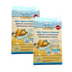 Детские гигиенические одноразовые пеленки Babyline с гелевым абсорбентом 60x60, 2x5 шт.