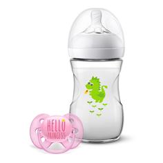 Набор Philips Avent Пустышка Ultra SCF529/01 Hello Princess + Бутылочка SCF070/24 Natural
