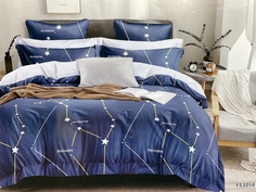 Комплект Постельного Белья "Марсель Home Collection" Евро, 2-Спальное Темно-Синий (Звезды) No Brand