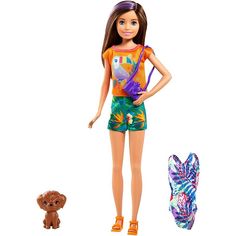 Кукла Barbie Скиппер, брюнетка в шортах, с питомцем и аксессуарами