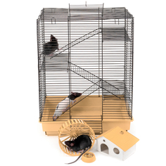 Клетка для грызунов PetTails, шаг прута 10,5мм,42х30х59см, 3 этажа домик, колесо, бежевая