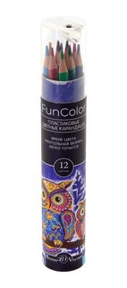 Карандаши цветные УКОРОЧЕННЫЕ "FUNCOLOR" (пластиковые) В КАРТОННОЙ ТУБЕ, 12 ЦВ. 4 ВИДА Bruno Visconti