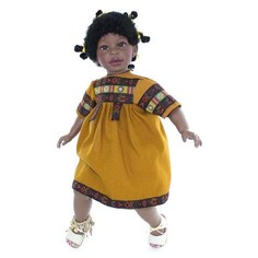 Кукла Lamagik Алика, чернокожая, в горчичном платье с орнаментом P6006, 60 см