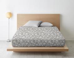 Простыня на резинке из поплина "Ночь Нежна" Нежный силуэт (серая), Размер: 180 х 200