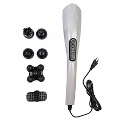 Ручной массажер для тела проводной Charge massage rod с дисплеем и с 6 насадками, белый Baziator