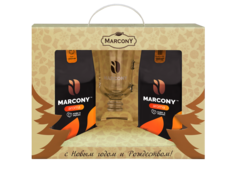 Новогодний Кофе в зёрнах MARCONY AROMA Апельсин + Баварский шоколад и бокал 900г
