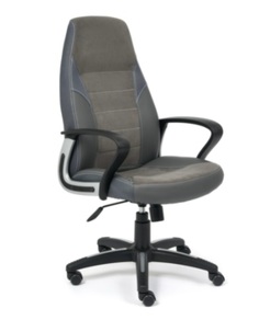 Кресло офисное TetChair INTER, кож/зам/флок/ткань, C-36/29/TW-12 gray / metallic
