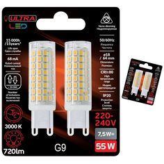 Светодиодная Лампочка Ultra Led G9 7,5W 3000K 220 Вт Блистер, комплект 4 шт.