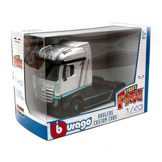 Машинка Bburago Тягач StreetFire Haulers Custom Cabs Mercedes Actros, 1:43, серебристая