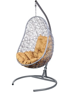 Кресло подвесное Bigarden "Easy", серое, со стойкой, коричневая подушка (чехол в подарок)