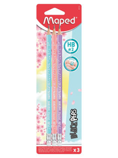 Карандаш чернографитн с ластиком MAPED BLACK PEPS PASTEL, треугольн, твердость НВ, 3шт