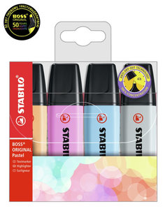 Набор маркеров-текстовыделителей STABILO BOSS ORIGINAL pastel 4цв, в пластиковом футляре