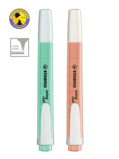 Набор текстовыделителей STABILO SWING COOL PASTEL мятный, персиковый, 2шт в пакете