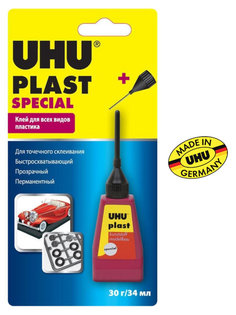 Клей UHU PLAST SPEZIAL, бутылочка с наконечником-иглой, 30г