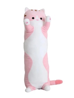 Мягкая игрушка-антистресс Кошка-обнимашка Кошка-батон длинный кот розовый 130 см bato_R130 No Brand