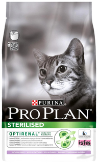 Сухой корм для кошек PRO PLAN Sterilised Optirenal, индейка, курица, 3кг