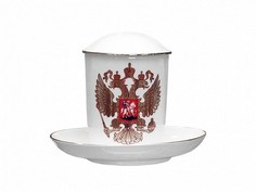 Бокал с блюдцем Снежное Утро Двуглавый орел Твердый фарфор 380 мл Императорский Фарфоровый Завод