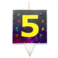 Свеча для торта Simparty Among us В космосе Цифра 5, Simparty126