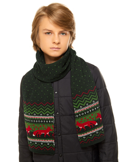 Шарф детский Scandica Foxes темно-зеленый/темно-красный One Size