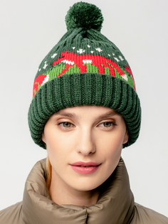 Шапка бини унисекс Scandica Foxes зеленая/гвоздичная, one size