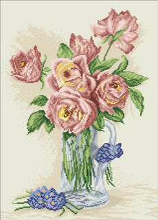 Алмазная мозаика Яркие грани «Розы в кувшине» Полная выкладка, 55х40 см, квадратные стразы